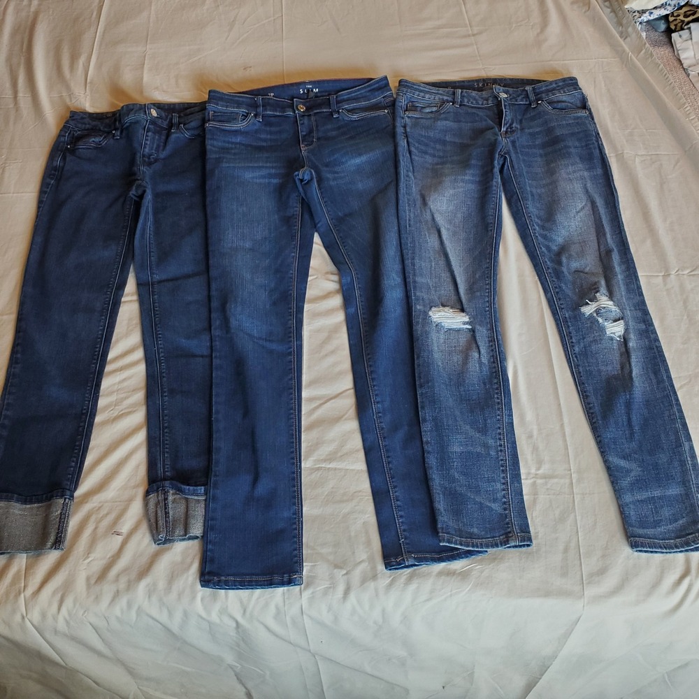White House Black Market Slim Skinny Ankle Jeans Lot 3‎ Blue Distressed 00 0 2P